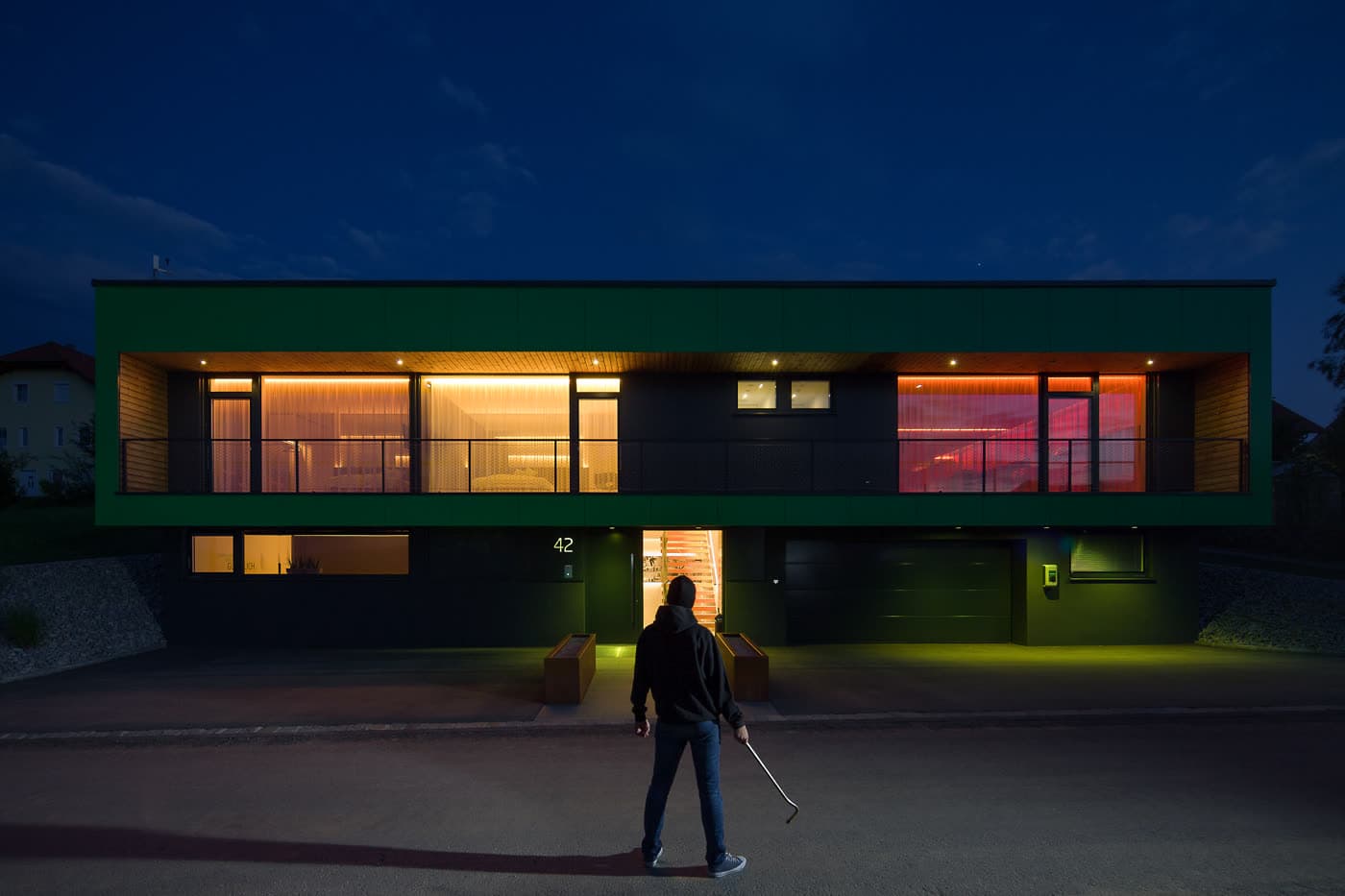 A home secured by integrated sensors at the entrance